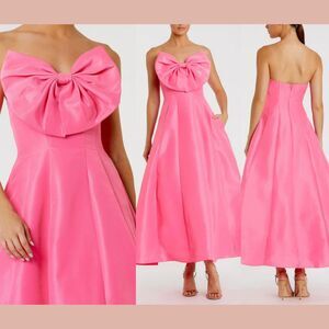 NEW MAC DUGGAL [ 2 ] 49605 Strapless ALine Tea Length Bow Detail Dress CandyPink